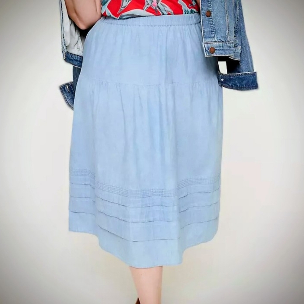 Lane Bryant Chambray Pintick Tiered Skirt